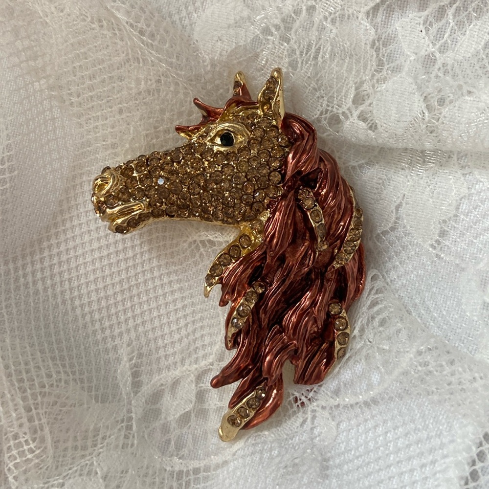 Rhinestone Horse Brooch